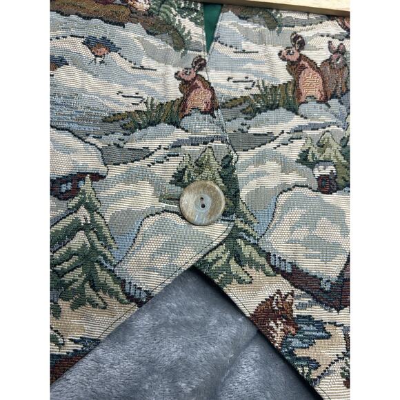 Vintage 90’s Tapestry Vest Fox Trees Snow Winter Birds Bunnies Cottagecore Large - Picture 6 of 9